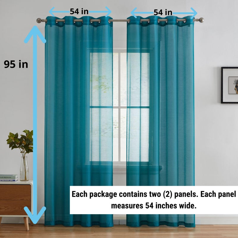HLC.ME 2 Piece Semi Sheer Voile Window Curtain Grommet Panels for Bedroom & Living Room (54" W x 95" L, Aqua Blue (Teal)) - Image 4